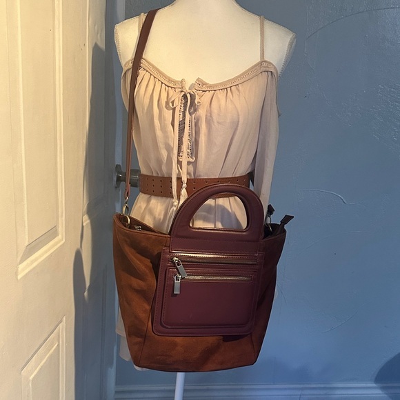 by antropology Handbags - Faux Suede-Style Brown Bag – Soft Texture & Boho Charm